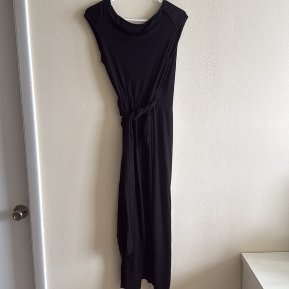 Reformation Sage Short Sleeve Wrap Midi Dress Black with Slit - Picture 6 of 11